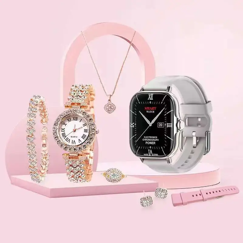 A58 Plus Smart Watch for Women Pink with Accessories - Image 4