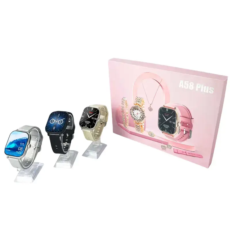 A58 Plus Smart Watch for Women Pink with Accessories - Image 5