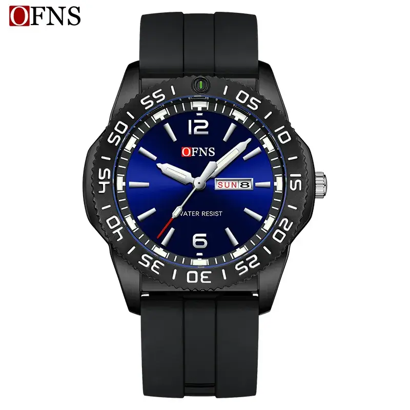 Ofns Men's Blue Analog Quartz Watch with Dual Calendar - Image 3