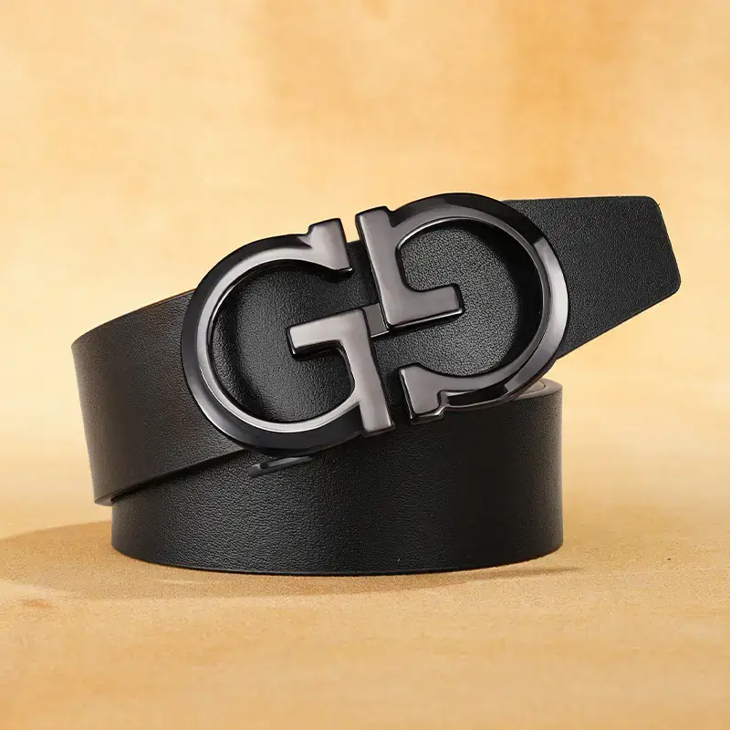 Vintage Gold Logo Leather Belt for Men Brown - Image 3