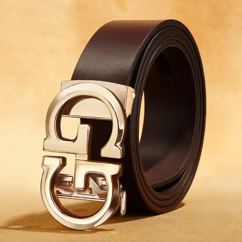 Vintage Gold Logo Leather Belt for Men Brown - Image 5