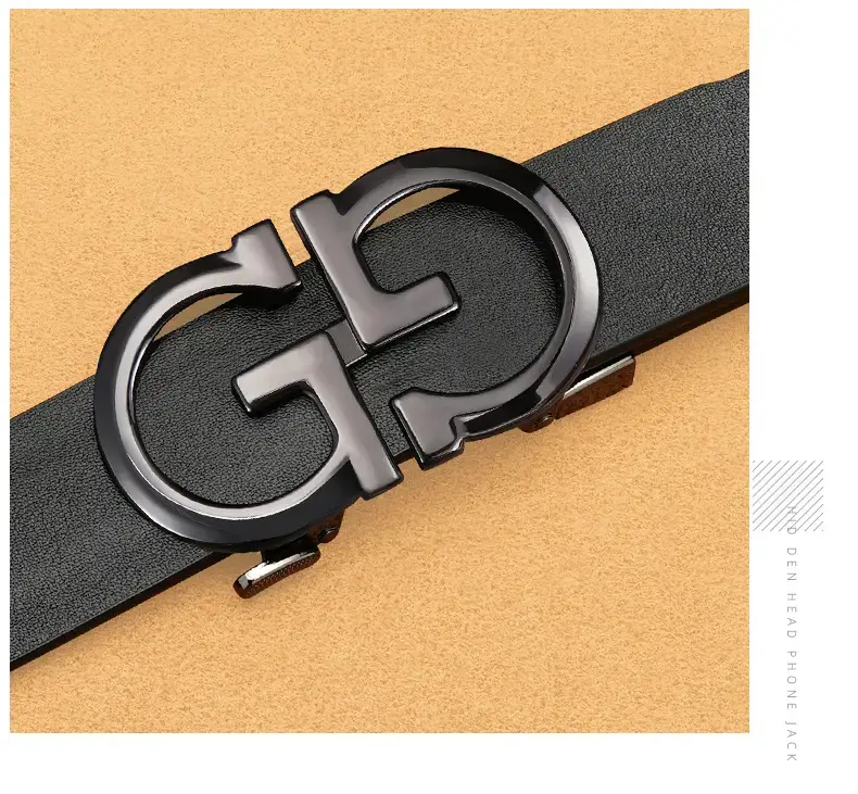Vintage Gold Logo Leather Belt for Men Brown — feature 19