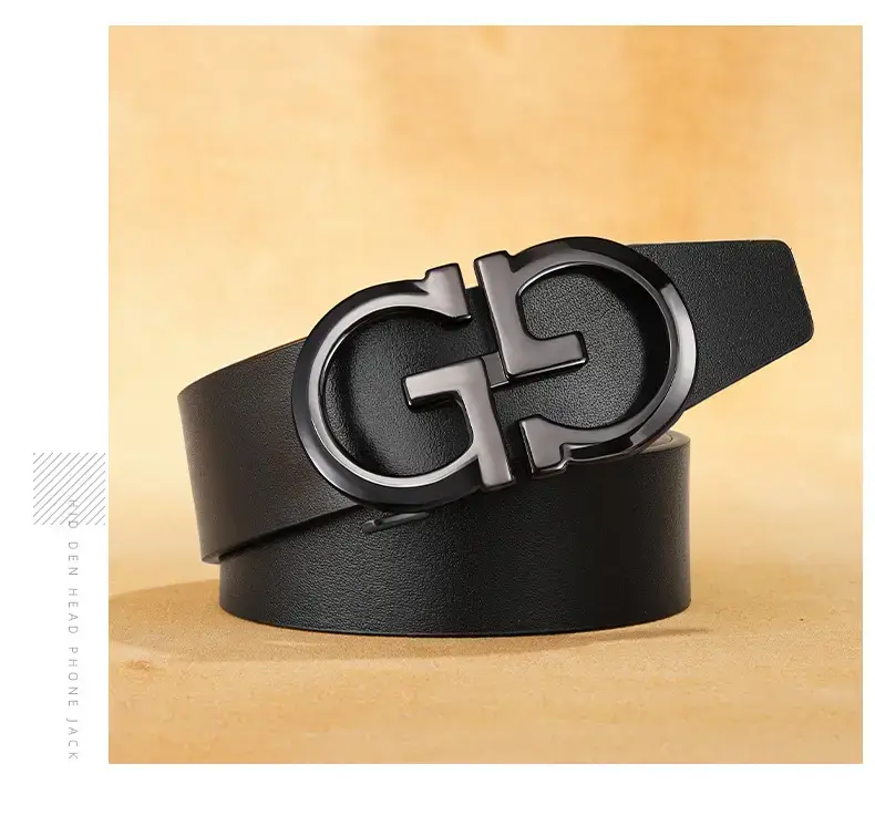 Vintage Gold Logo Leather Belt for Men Brown — feature 20