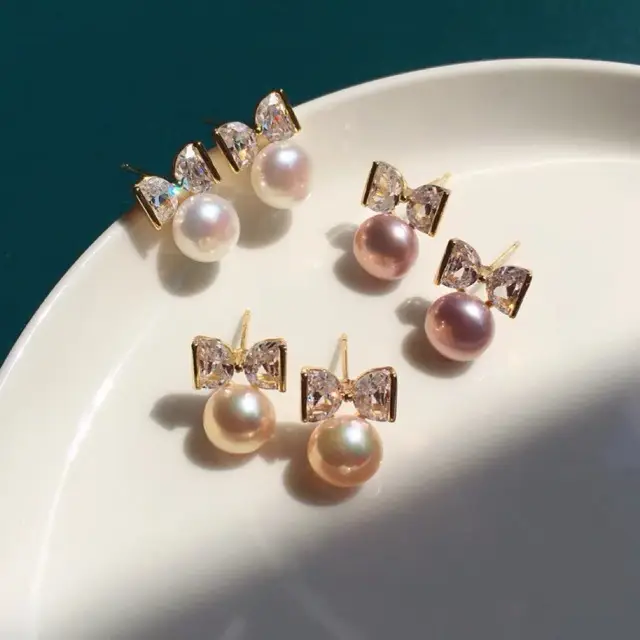 Bow Natural Pearl Earrings for Women High End Winter - Image 4