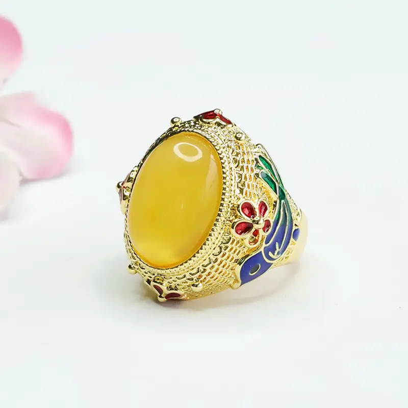 Natural Amber Ring with Gold Plated Design - Image 3