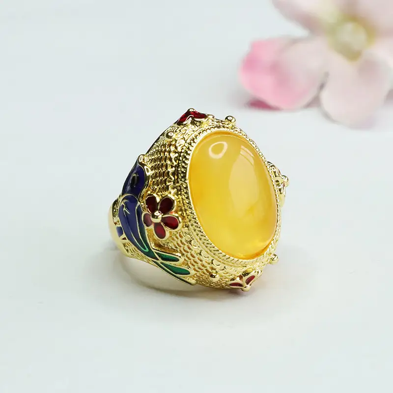 Natural Amber Ring with Gold Plated Design - Image 4