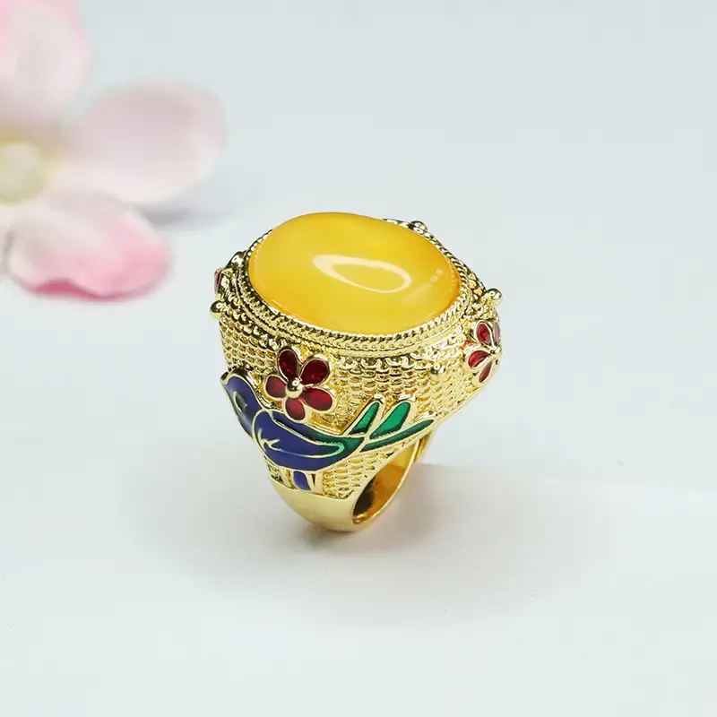 Natural Amber Ring with Gold Plated Design - Image 5