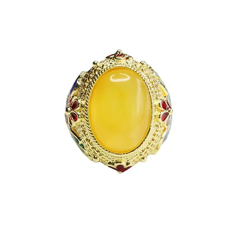 Natural Amber Ring with Gold Plated Design - Image 6