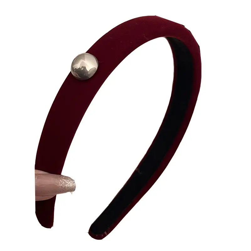 French Style Velvet Skull Top Headband Black Red Pearl - Image 7