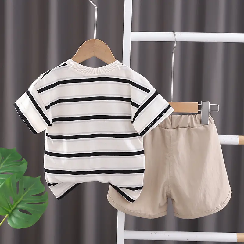 Boys Cartoon Striped Shorts Suit Summer Casual