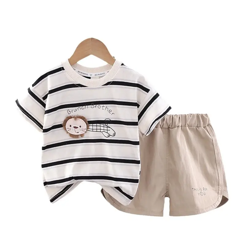 Boys Cartoon Striped Shorts Suit Summer Casual