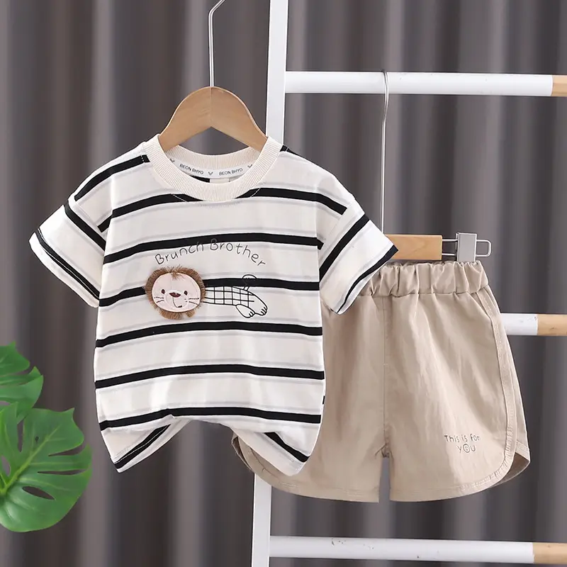 Boys Cartoon Striped Shorts Suit Summer Casual