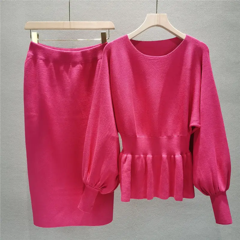 Cross-Border Foreign Trade Versatile Ladylike Two-Piece Set Ruffled Sweater High-Waist Slim Skirt Suit for Women in Autumn — feature 16