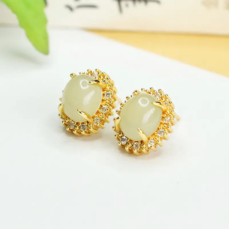Aiyu Jade Earrings Clear Water Material Gold Plated - Image 3