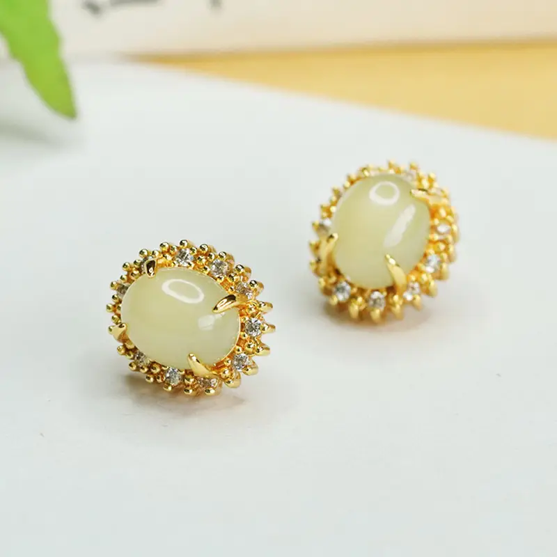 Aiyu Jade Earrings Clear Water Material Gold Plated - Image 4