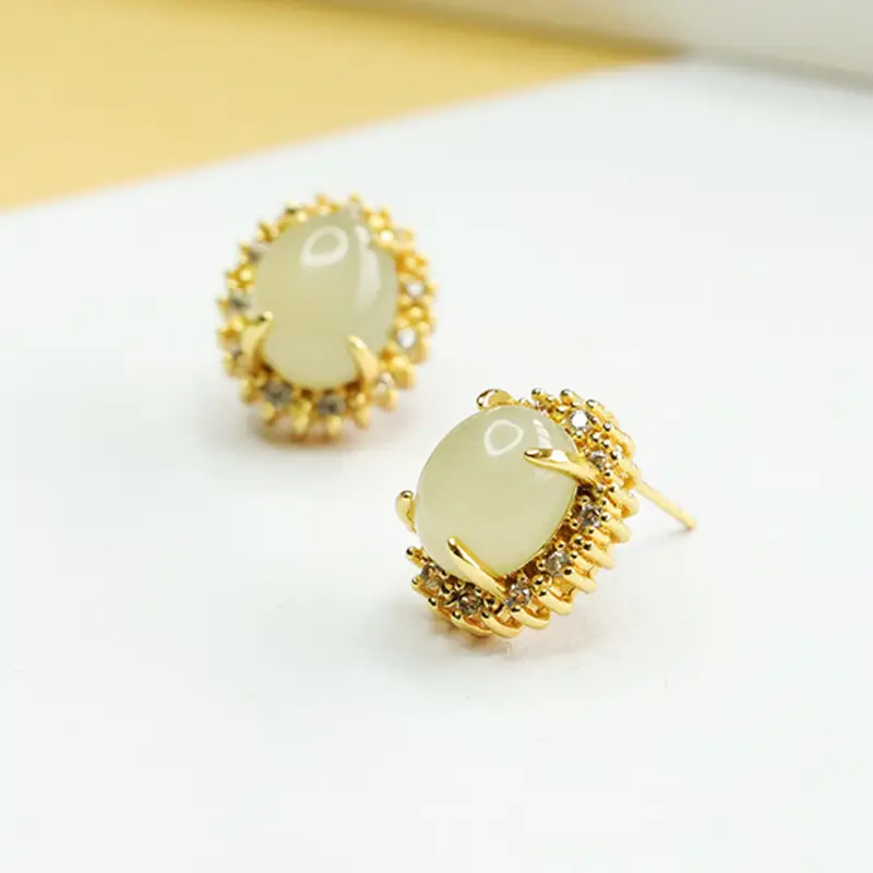 Aiyu Jade Earrings Clear Water Material Gold Plated - Image 5