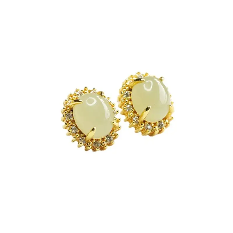 Aiyu Jade Earrings Clear Water Material Gold Plated - Image 6