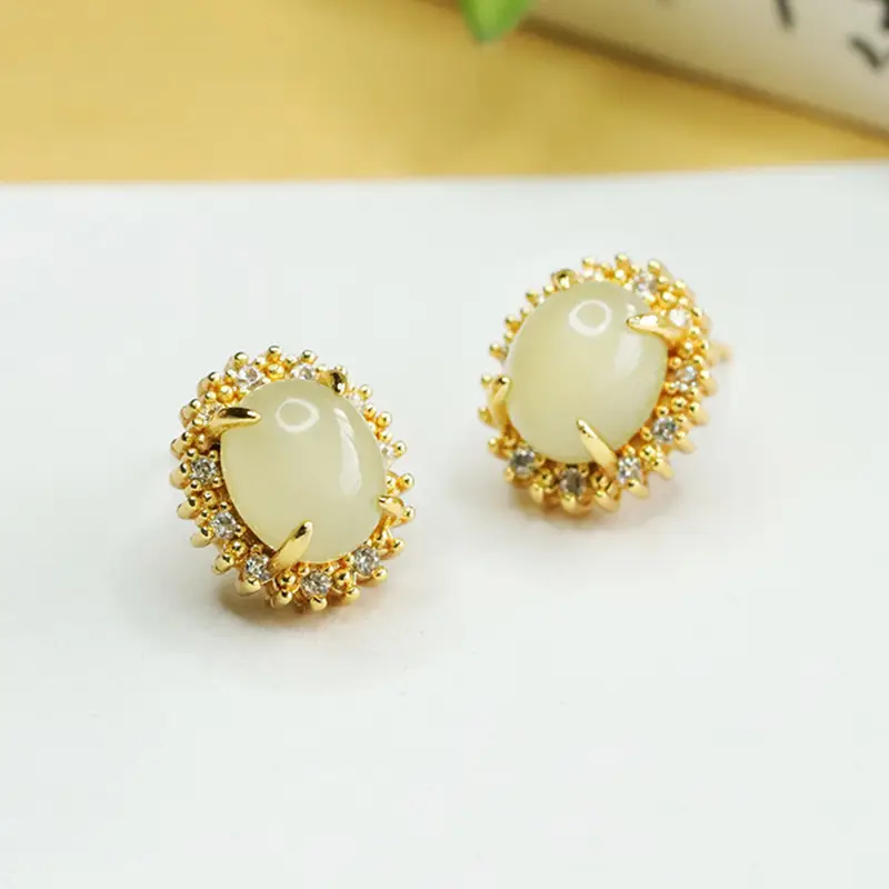 Aiyu Jade Earrings Clear Water Material Gold Plated — feature 1
