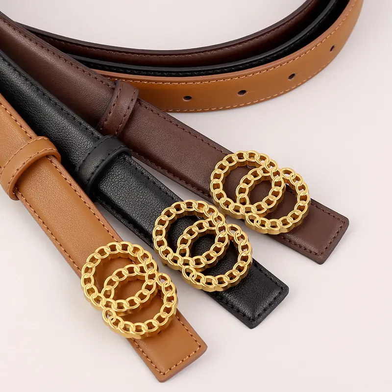 Women's Gold Chain Belt with Leather Strap - Image 5
