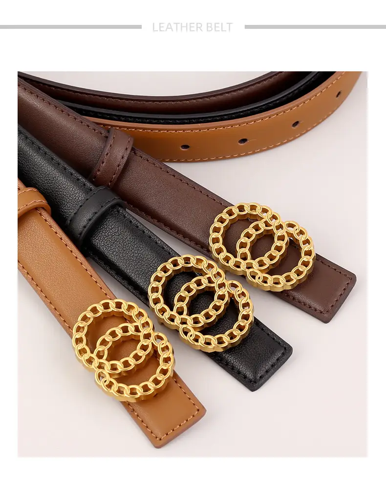 Women's Gold Chain Belt with Leather Strap — feature 24