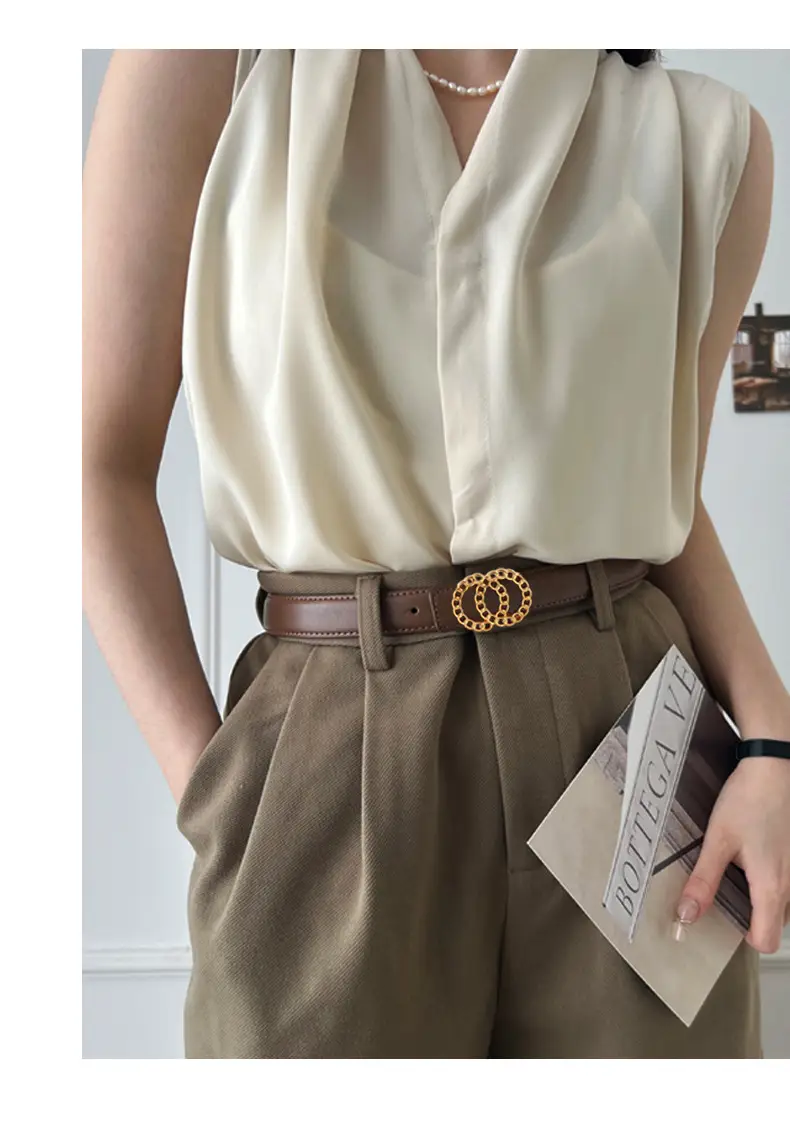 Women's Gold Chain Belt with Leather Strap — feature 30