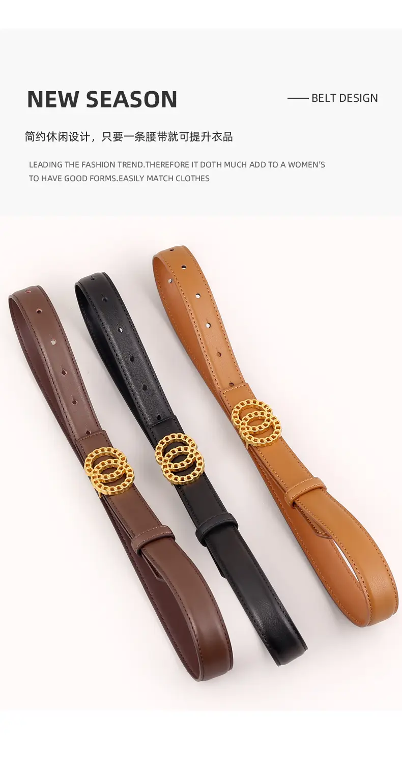 Women's Gold Chain Belt with Leather Strap — feature 31