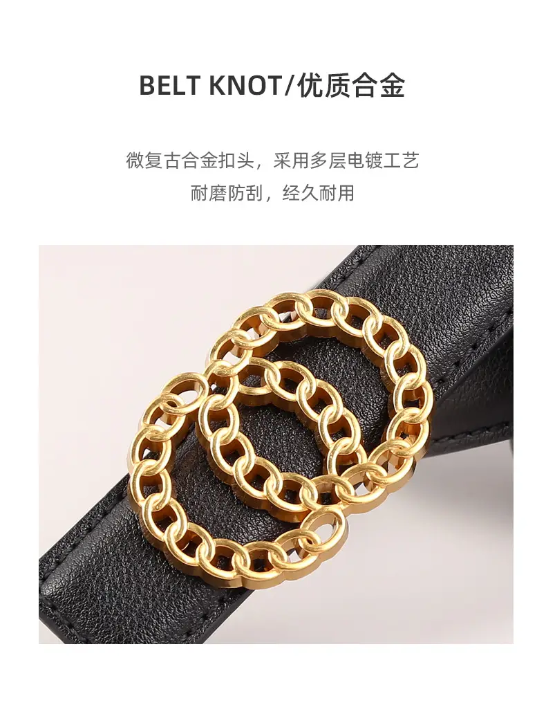 Women's Gold Chain Belt with Leather Strap — feature 33
