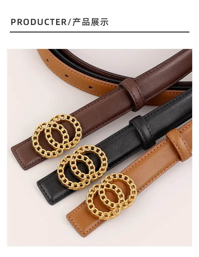 Women's Gold Chain Belt with Leather Strap — feature 36