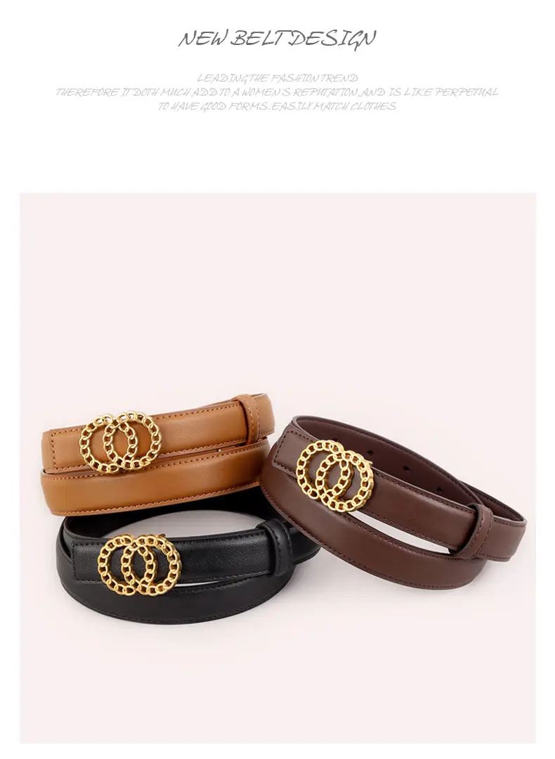 Women's Gold Chain Belt with Leather Strap — feature 37