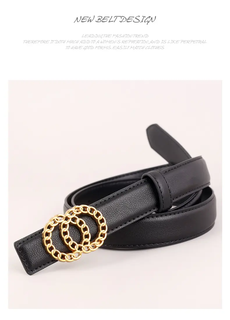 Women's Gold Chain Belt with Leather Strap — feature 38