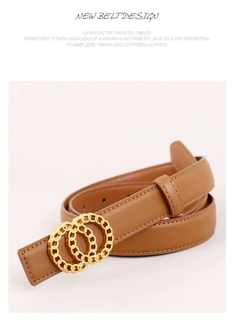 Women's Gold Chain Belt with Leather Strap — feature 39