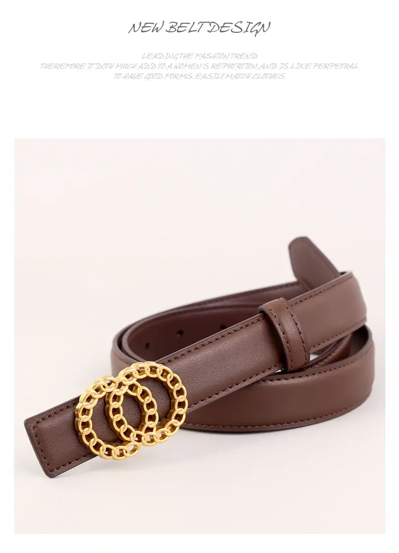 Women's Gold Chain Belt with Leather Strap — feature 40