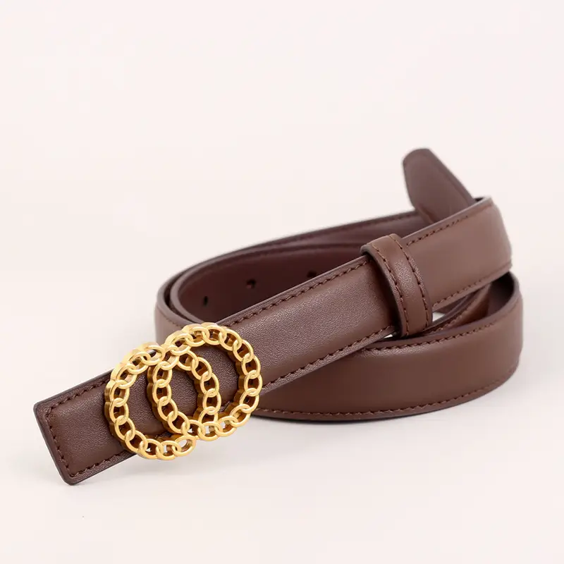 Women's Gold Chain Belt with Leather Strap - Image 3