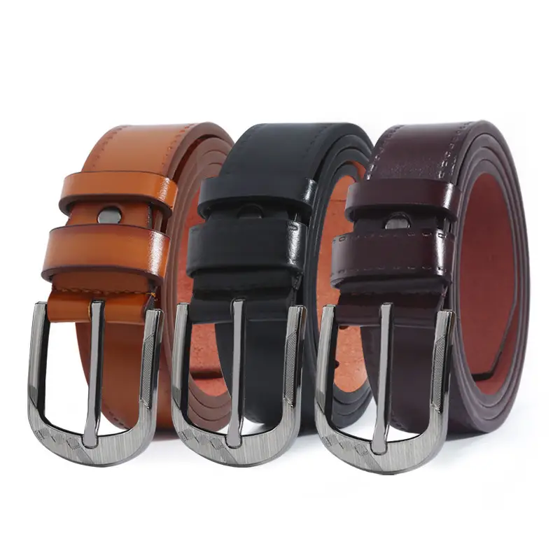 Men Brown Leather Belt with Silver Buckle - Image 4