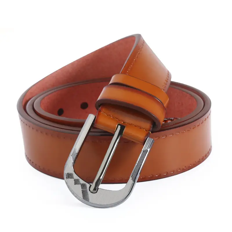 Men Brown Leather Belt with Silver Buckle - Image 8