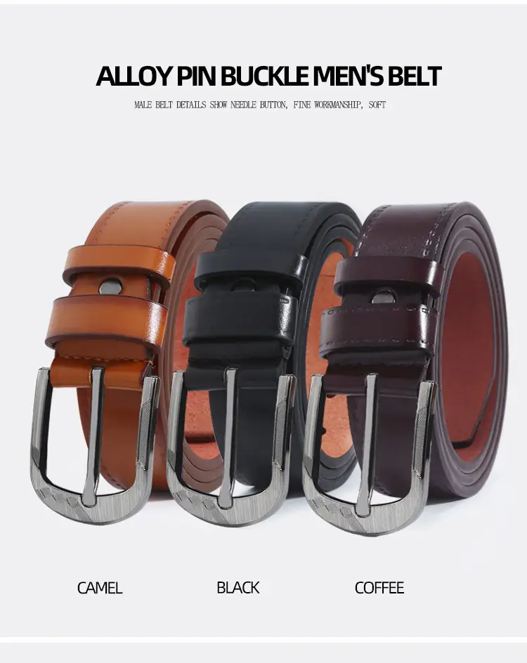 Men Brown Leather Belt with Silver Buckle — feature 1