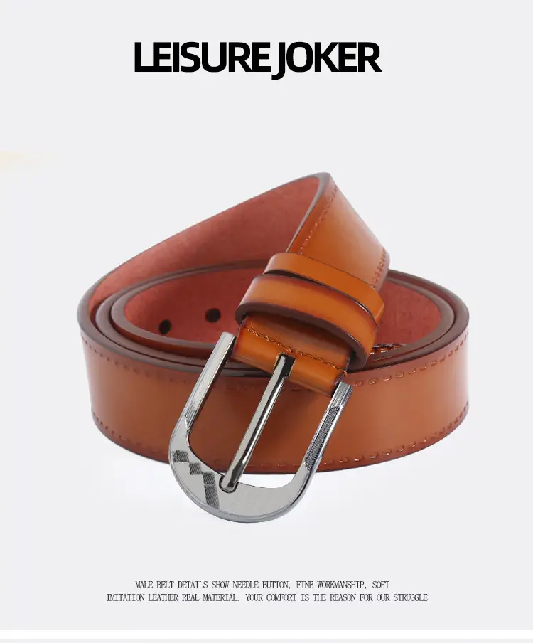 Men Brown Leather Belt with Silver Buckle — feature 2