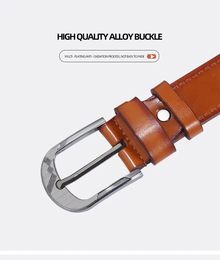 Men Brown Leather Belt with Silver Buckle — feature 3