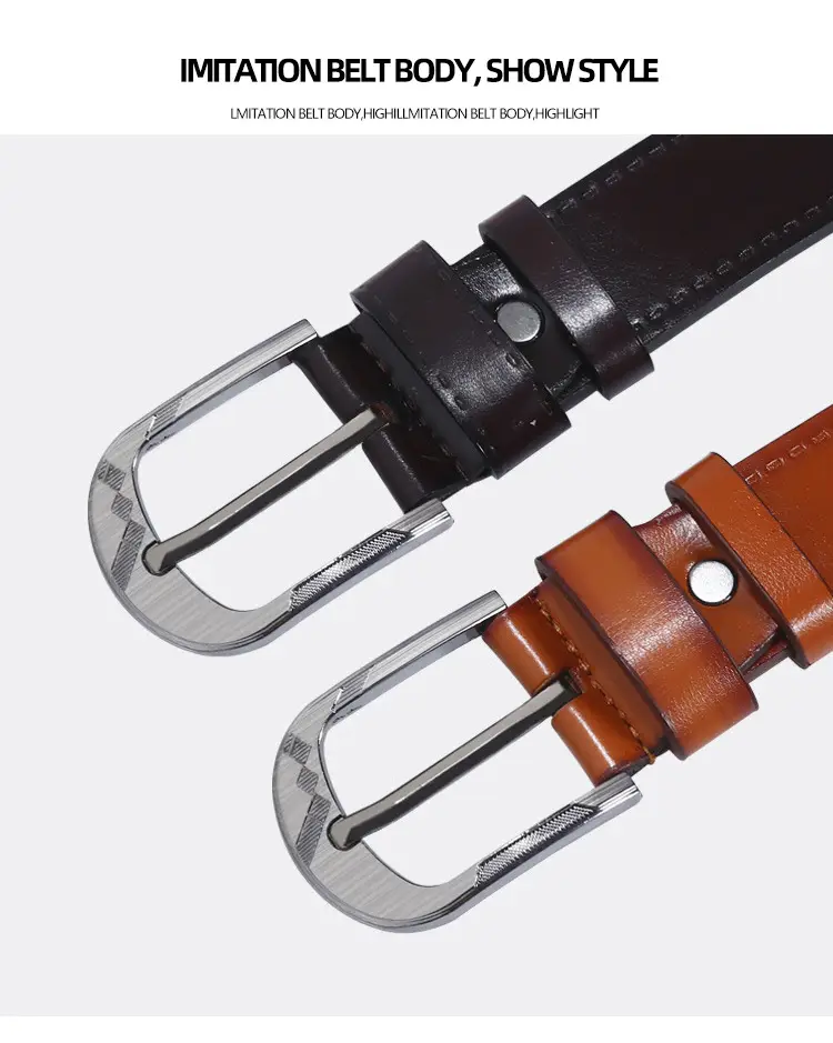 Men Brown Leather Belt with Silver Buckle — feature 5