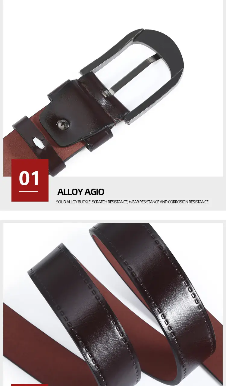 Men Brown Leather Belt with Silver Buckle — feature 7