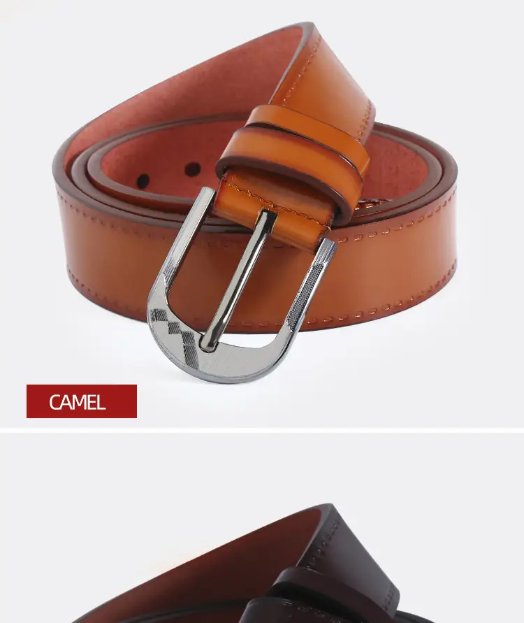 Men Brown Leather Belt with Silver Buckle — feature 9