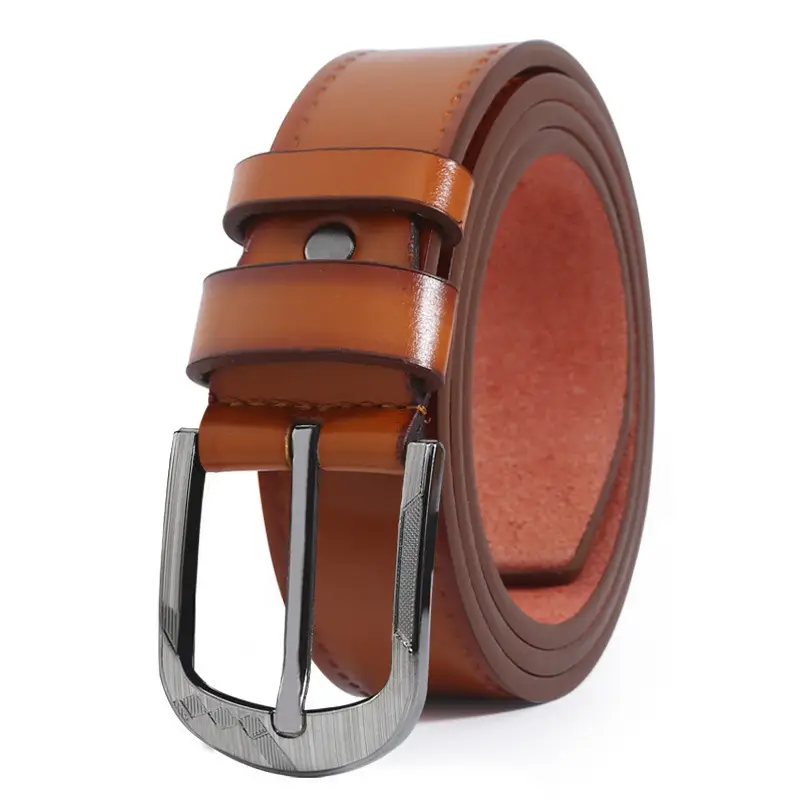 Men Brown Leather Belt with Silver Buckle - Image 3