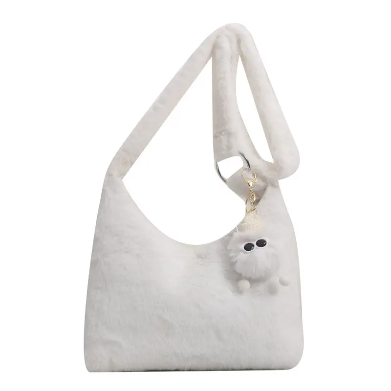 Winter Plush Shoulder Messenger Bag White Korean Style - Image 7