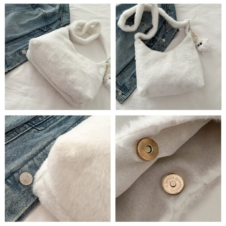 Winter Plush Shoulder Messenger Bag White Korean Style — feature 7