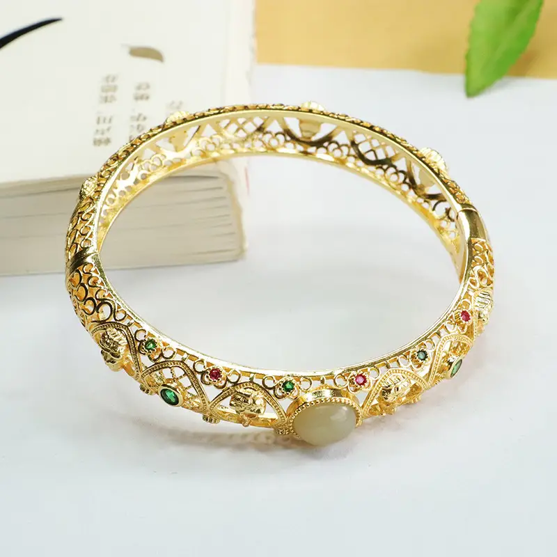 Aiyu Hetian Jade Bracelet Eight Guardian Gods Gold