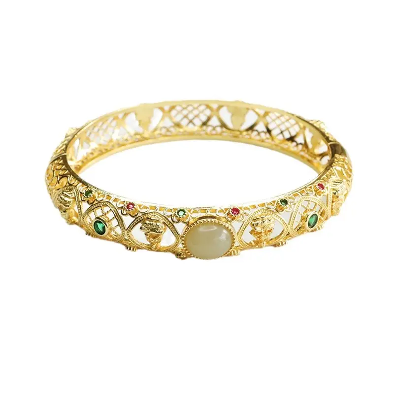 Aiyu Hetian Jade Bracelet Eight Guardian Gods Gold