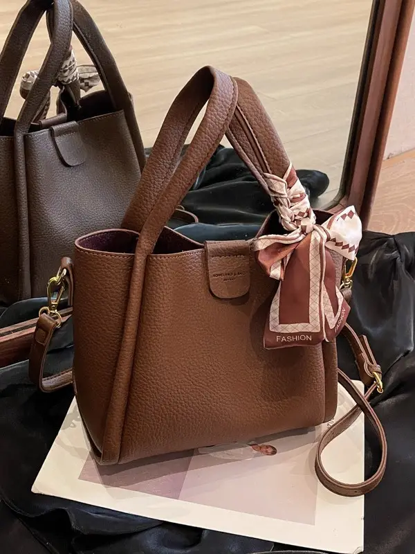 2023 Women's Brown Leather Shoulder Bag with Crossbody Strap - Image 5