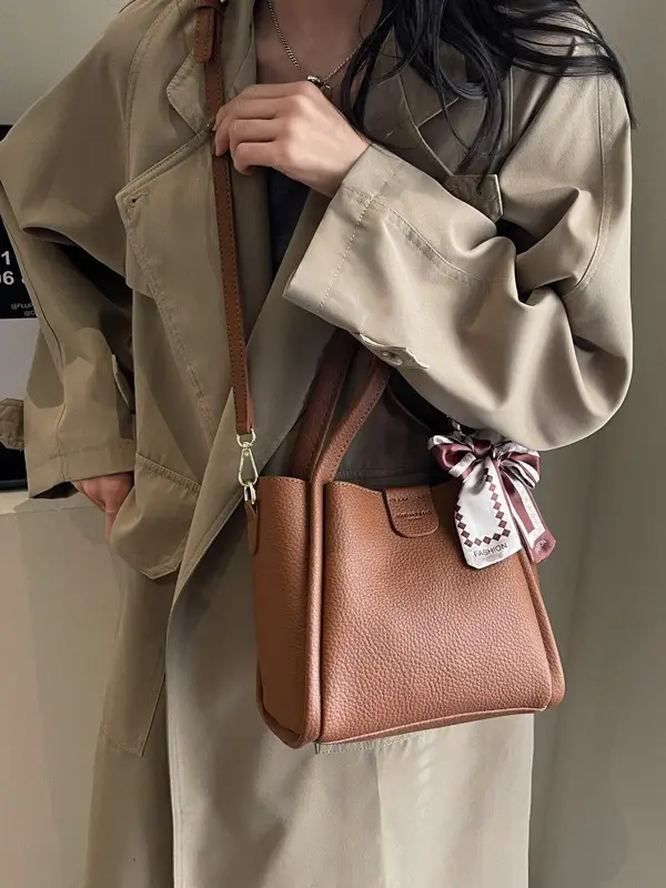 2023 Women's Brown Leather Shoulder Bag with Crossbody Strap - Image 8