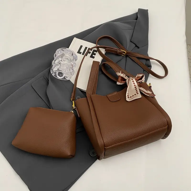 2023 Women's Brown Leather Shoulder Bag with Crossbody Strap - Image 2
