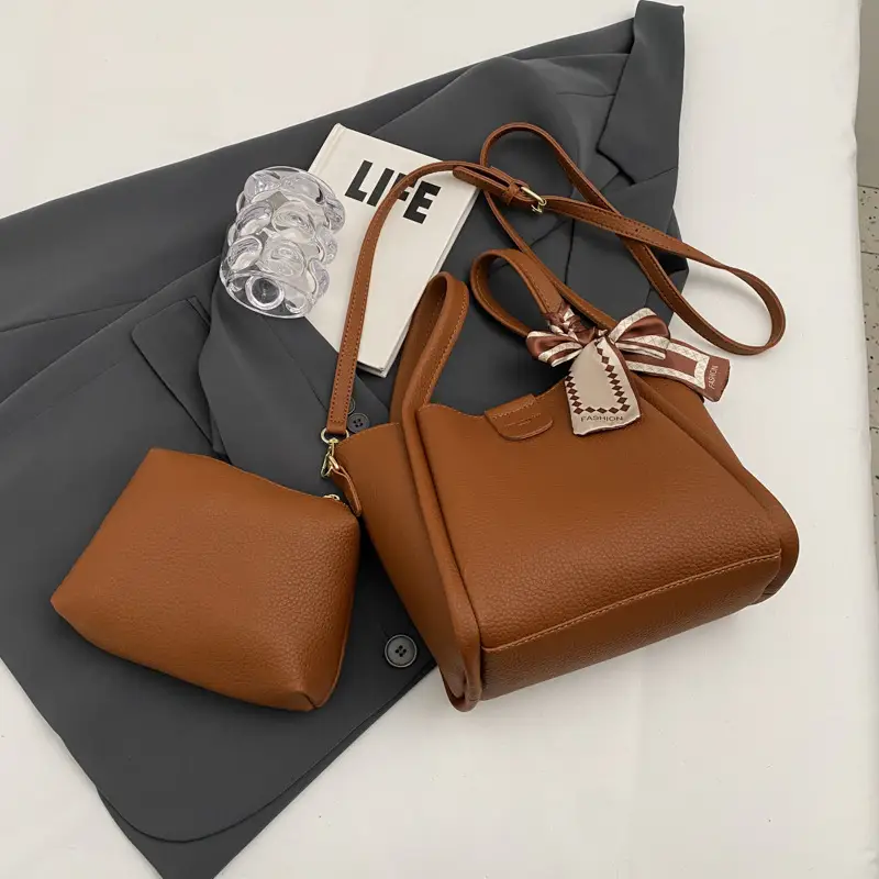 2023 Women's Brown Leather Shoulder Bag with Crossbody Strap - Image 3